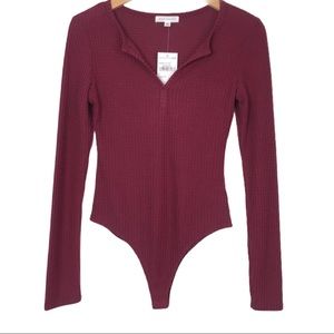 Socialite Split V-Neck Waffle Knit Bodysuit